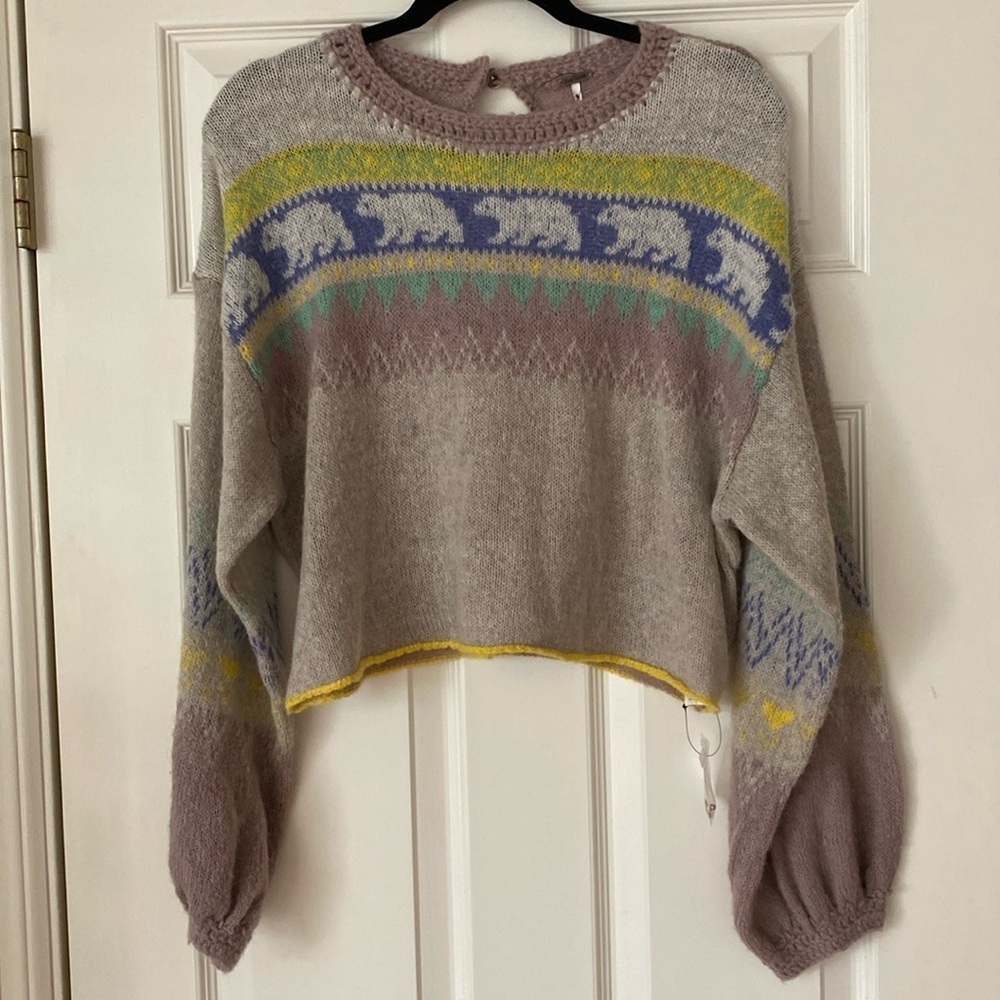Free People Polar Bear Fair-isle Cropped Sweater
